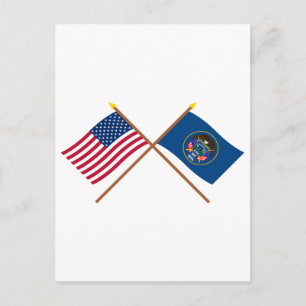 US and Utah Crossed Flags Postcard