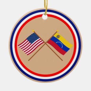 US and Venezuela Crossed Flags Ceramic Tree Decoration