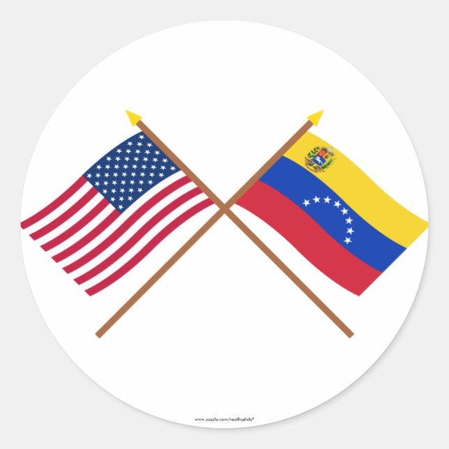 US and Venezuela Crossed Flags Classic Round Sticker (Front)