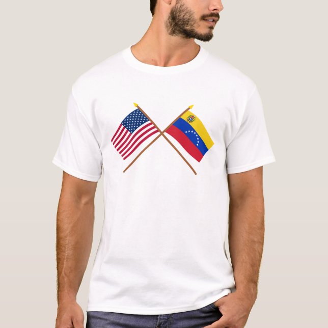 US and Venezuela Crossed Flags T-Shirt (Front)