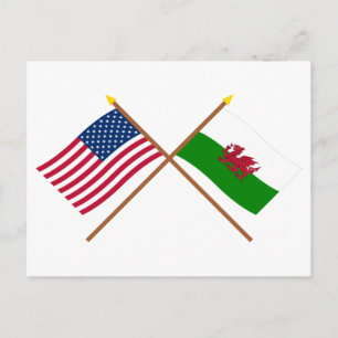 US and Wales Crossed Flags Postcard