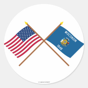 US and Wisconsin Crossed Flags Classic Round Sticker