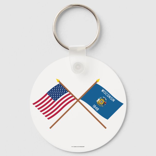 US and Wisconsin Crossed Flags Key Ring (Front)