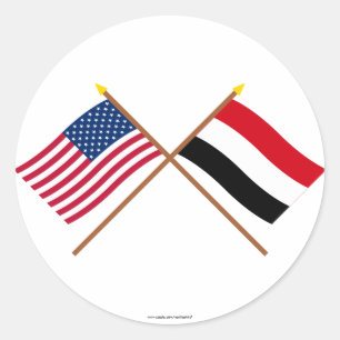 US and Yemen Crossed Flags Classic Round Sticker