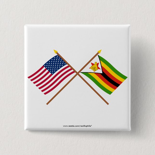 US and Zimbabwe Crossed Flags 15 Cm Square Badge (Front)