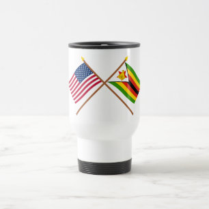 US and Zimbabwe Crossed Flags Travel Mug