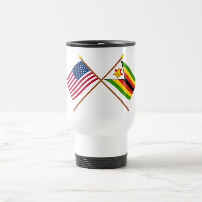 US and Zimbabwe Crossed Flags Travel Mug (Center)