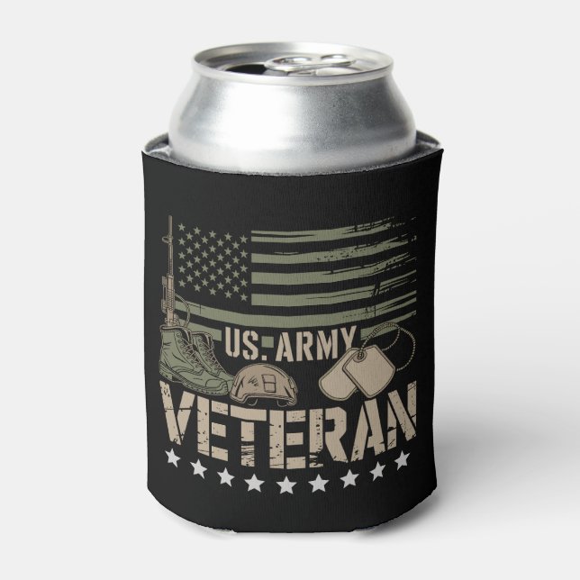 Us Army Veteran U.S. American Flag USA America Can Cooler (Can Front)