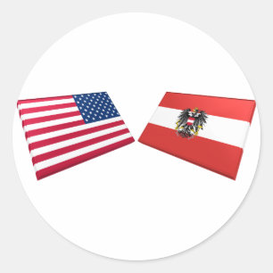US & Austria Flags Classic Round Sticker