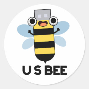 US Bee Funny USB Technical Pun Classic Round Sticker