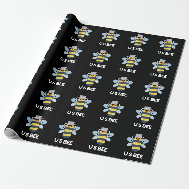 US Bee Funny USB Technical Pun Dark BG Wrapping Paper (Unrolled)