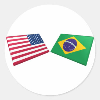 US & Brazil Flags Classic Round Sticker