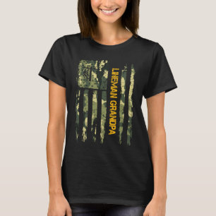 US Camo Flag Proud Electric Cable Lineman Grandpa T-Shirt