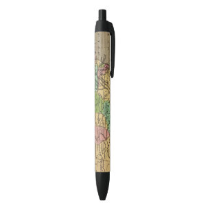 US, Canada Hand Coloured Atlas Map Black Ink Pen