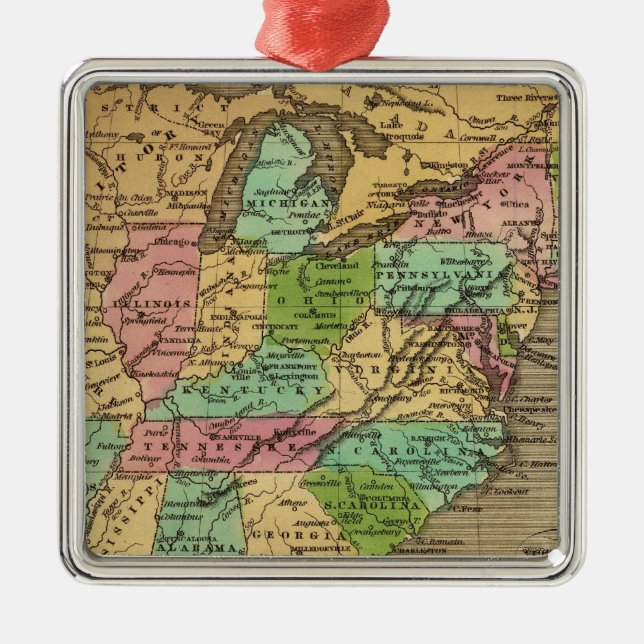 US, Canada Hand Coloured Atlas Map Metal Tree Decoration (Front)