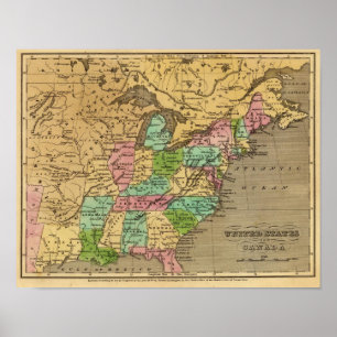 US, Canada Hand Coloured Atlas Map Poster