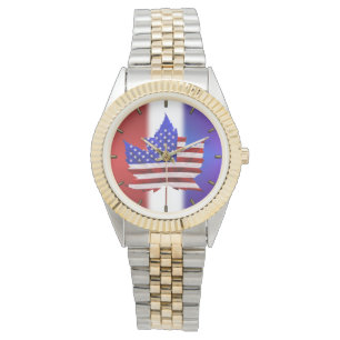 US / Canada Watch Canadian USA Flag Wrist Watch
