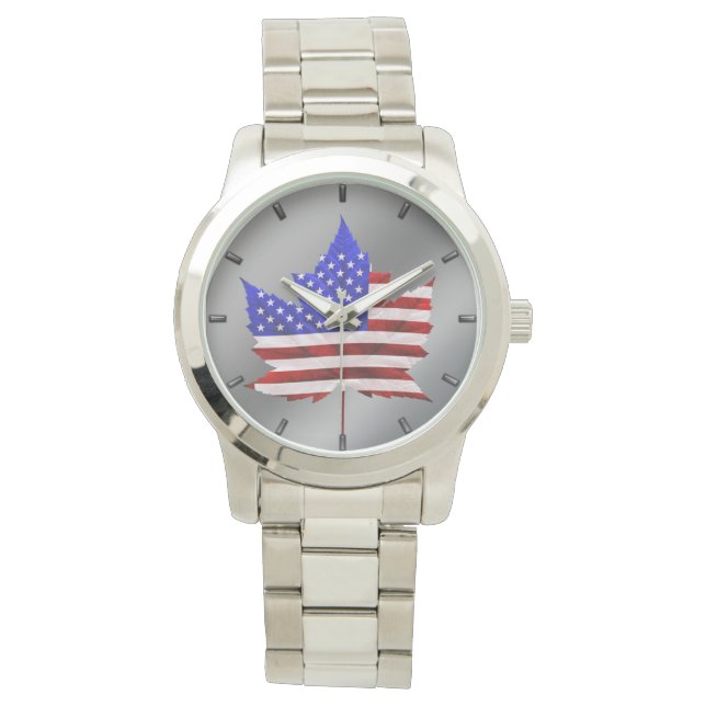 US / Canada Watch Canadian USA Flag Wrist Watch (Front)