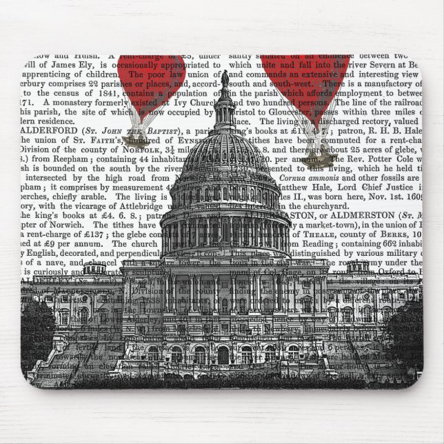 US Capitol Building and Red Hot Air Balloons Mouse Mat (Front)