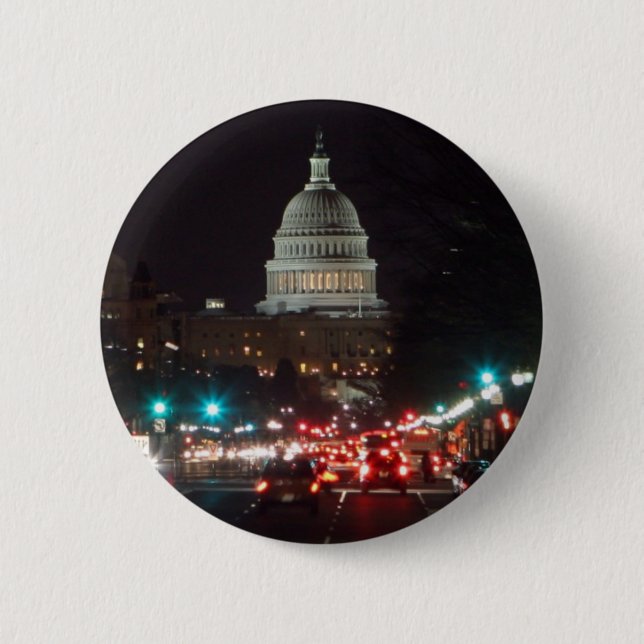 US Capitol Building at night 6 Cm Round Badge (Front)