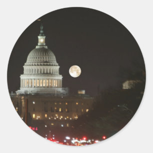 US Capitol Building Full Moon Classic Round Sticker