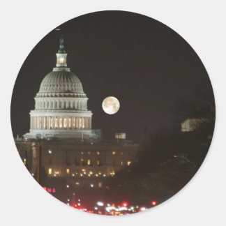 US Capitol Building Full Moon Classic Round Sticker