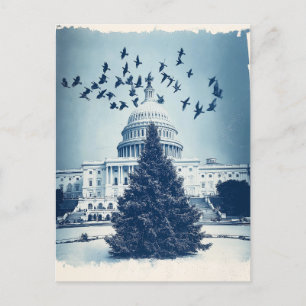US Capitol Hill Christmas Tree Holiday Card, retro