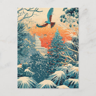 US Capitol Hill Christmas Tree Holiday Card, retro Postcard