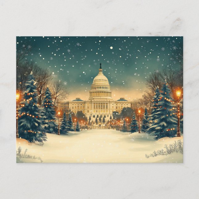 US Capitol Washington DC Merry Christmas Holiday Postcard (Front)