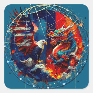 US-China Showdown Square Sticker