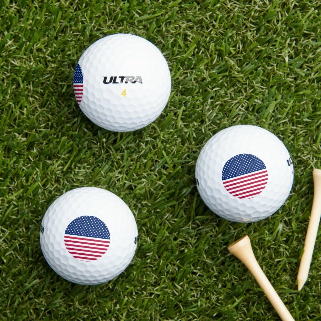 US Colours Red White Blue Stars Stripes 4th of Jul Golf Balls (Insitu Grass)