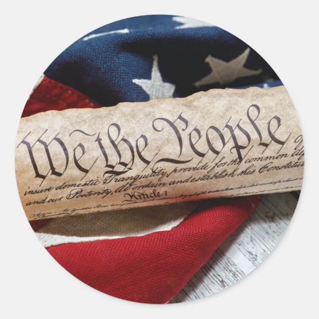 US Constitution and Flag Classic Round Sticker (Front)