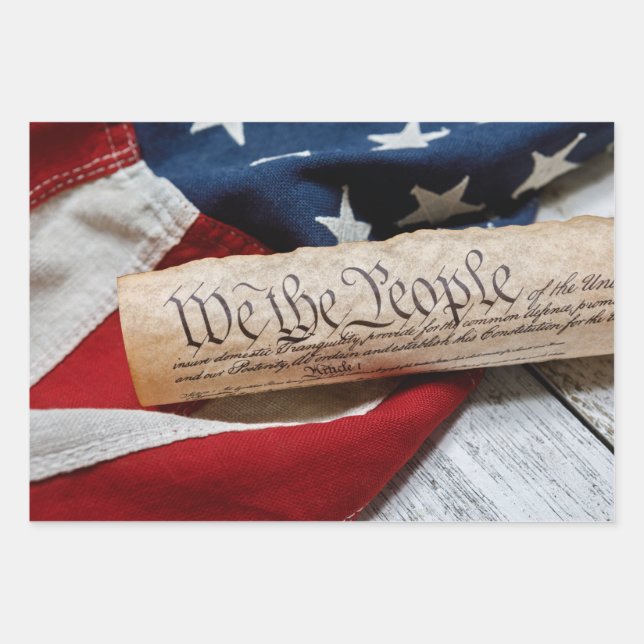 US Constitution and Flag Wrapping Paper Sheet (Front)
