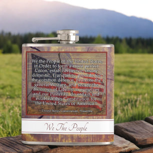 US Constitution Preamble Over Textured Background Hip Flask