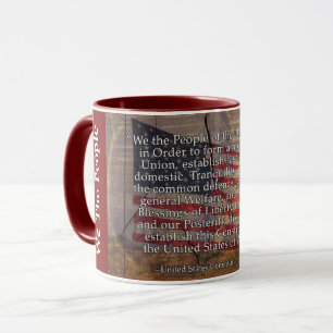 US Constitution Preamble Typography and US Flag Mug