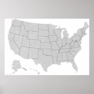 US County Map of the United States Poster