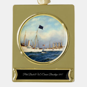 US Cruiser Brooklyn 1897 Gold Plated Banner Ornament