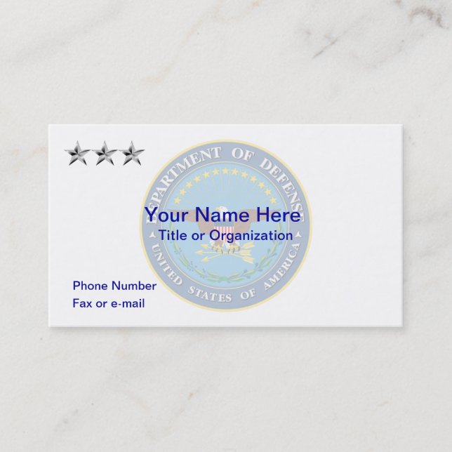 US Department of Defence O9 Business Card (Front)