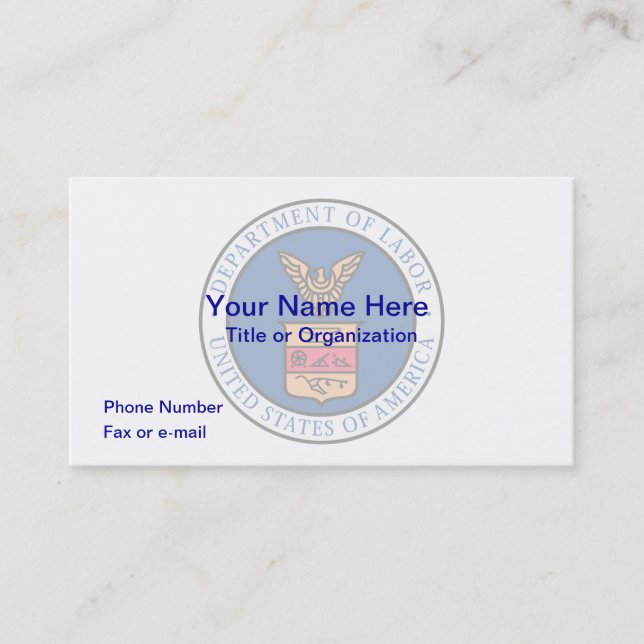 US Department of Labour Business Card (Front)