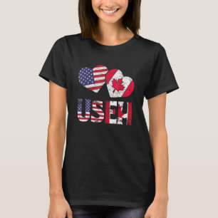 Us Eh American Canadian Flag Canada Day Heart Vint T-Shirt