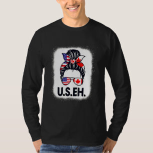 Us Eh American Canadian Flag Canada Day Messy Buns T-Shirt
