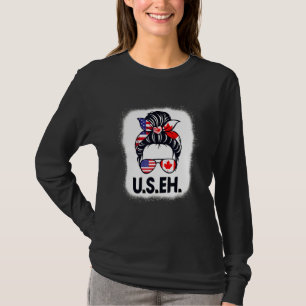 Us Eh American Canadian Flag Canada Day Messy Buns T-Shirt