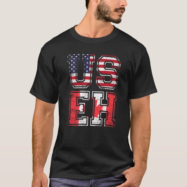 Us Eh  American Canadian  Meme Quote T-Shirt (Front)
