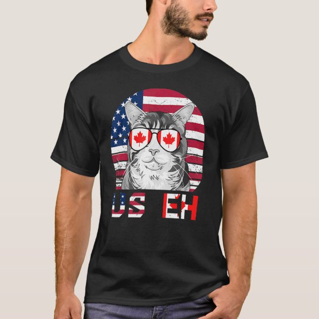 Us Eh Cat America Canada Flag American Canadian Ca T-Shirt (Front)