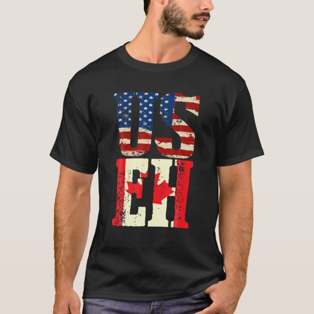 US EH Funny Canada American Flag Canadian Meme Quo T-Shirt (Front)