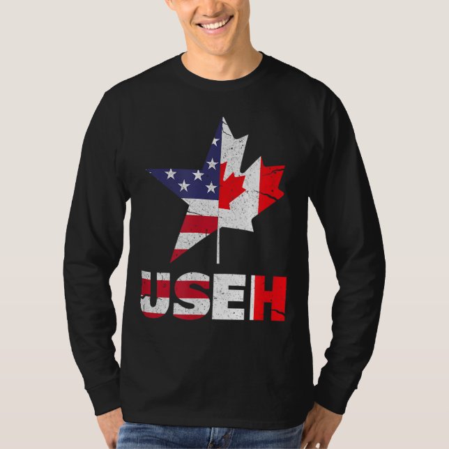 US EH Funny Canada American Flag T-Shirt (Front)