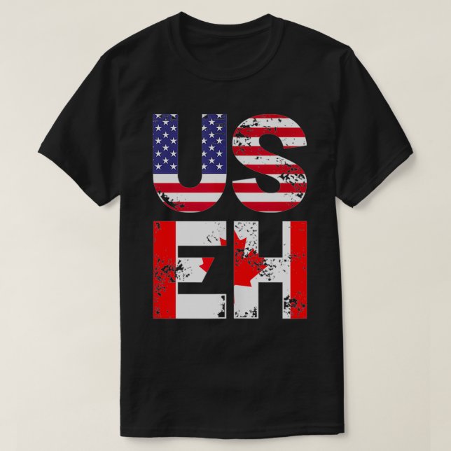 US EH Funny Canada American Flag  T-Shirt (Design Front)