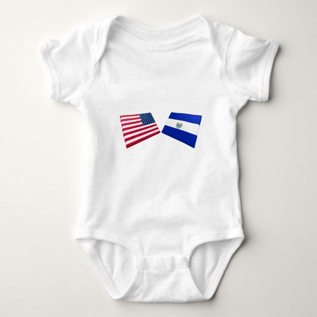US & El Salvador Flags Baby Bodysuit (Front)