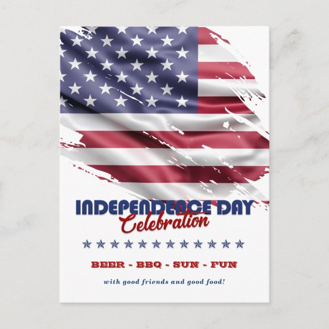 US Flag 4th Of July Party Invitation Postcard (Front)
