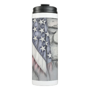US Flag against the stone wall Thermal Tumbler